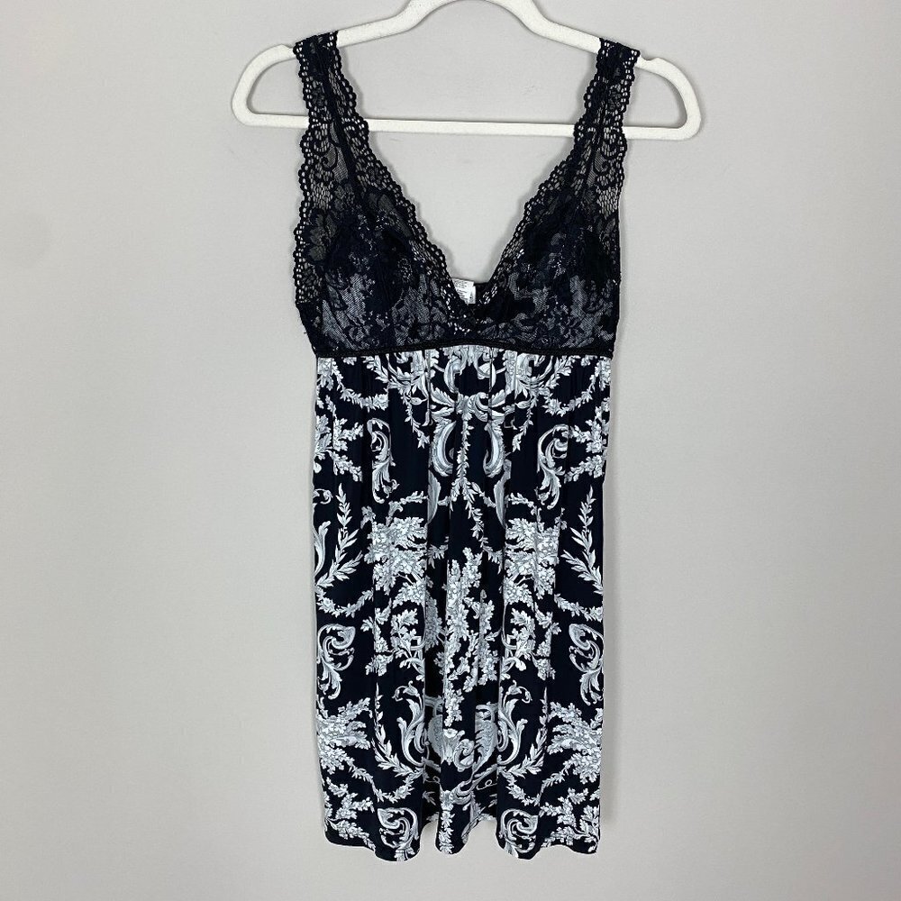 Arianne Lace Slip Dress Chemise Womens Medium Black White Floral Nightie‎